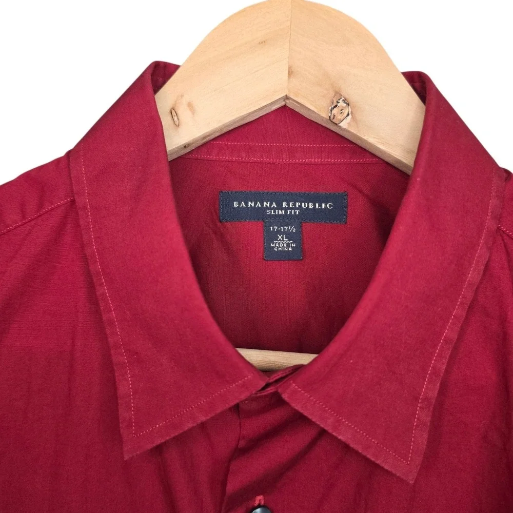 Banana Republic Dress Shirt Mens 17-17.5 XL Burgundy Button Slim Fit Career